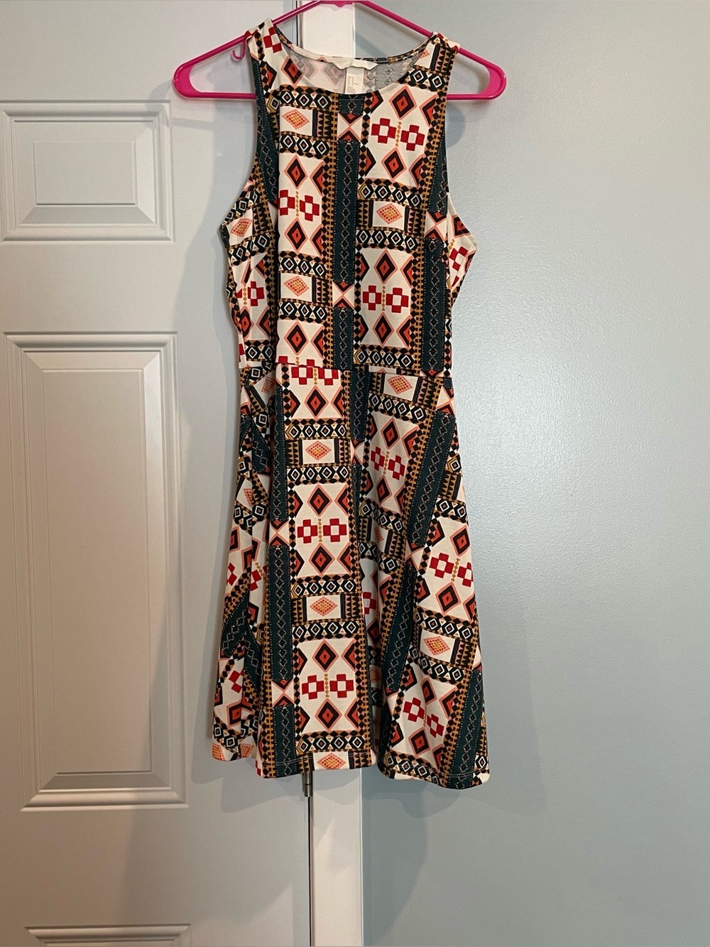 H&M Geometric Aztec Print Fit and Flare Dress Size Medium
